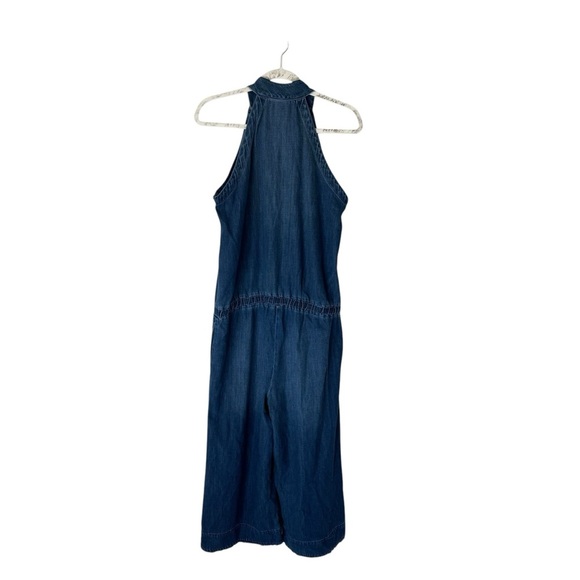 Cloth & Stone x Anthropologie - NWOT Blue Denim Halter Wide Leg Jumpsuit Sz L - Picture 4 of 8